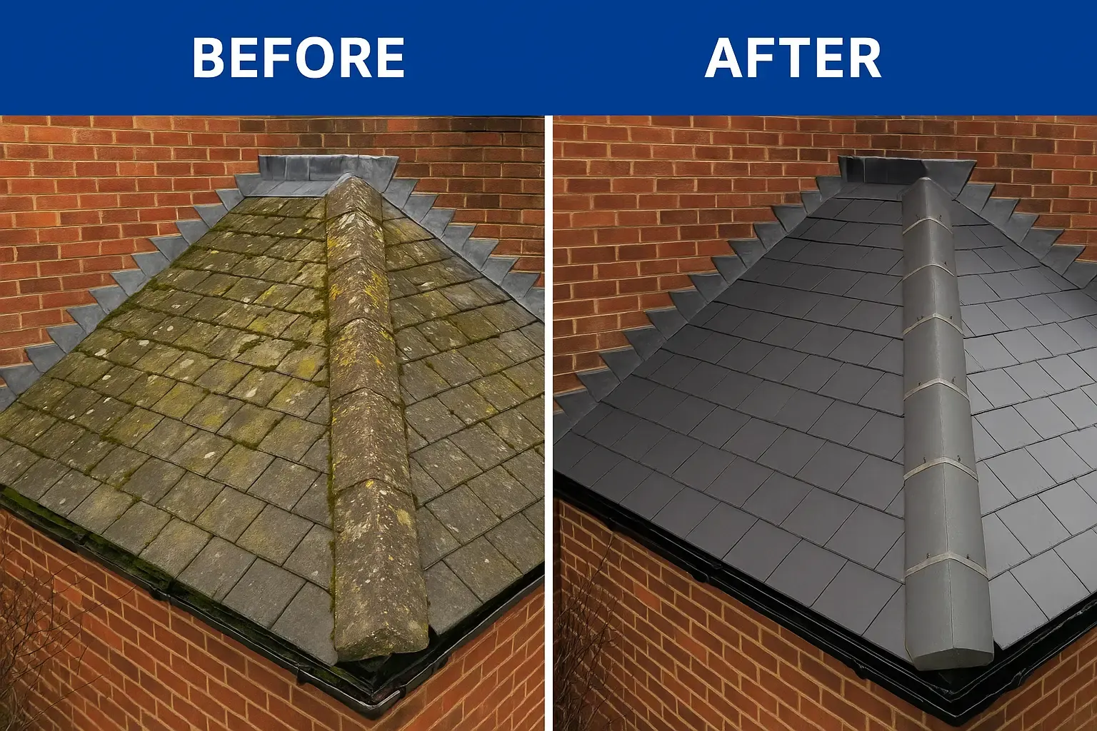 Before and after roof replacement result — Never Felt Better Roofing, Surrey